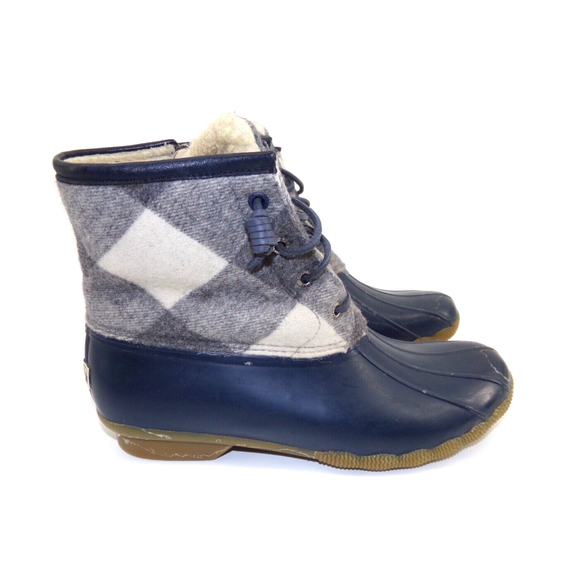 Sperry Shoes - Sperry Top Sides Womens Saltwater Boot Size 10m Blue Plaid duck boots rain boots
